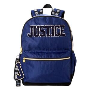 Justice Girls 17" Laptop Backpack withLanyard Navy Blue Gold School Cute Teen